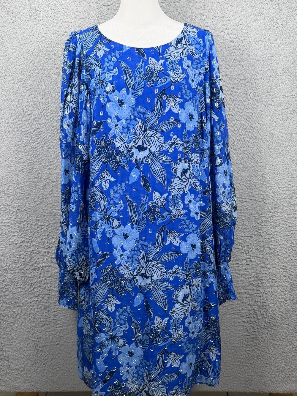 Lilly Pulitzer Dress Womens 10 Blue Floral Metallic Design Lined Lightweight